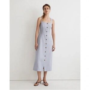 Madewell Button-Front Midi Effortless Minimalist Dress in 100% Linen Size 8